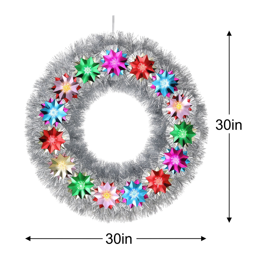 Mr. Christmas 30 in. Tinsel Wreath with Flower Pom-poms