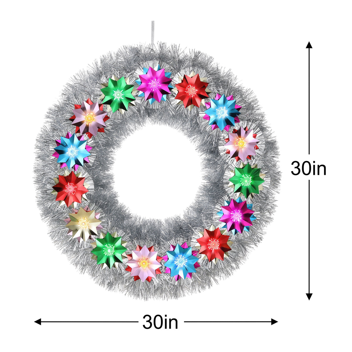 Mr. Christmas 30 in. Tinsel Wreath with Flower Pom-poms