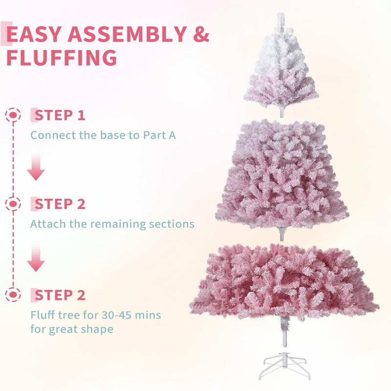 JoanKaren 7.5' Pre-Lit Green Artificial Christmas Tree,Metal Stand Full Xmas Tree with 600 Multicolor Lights