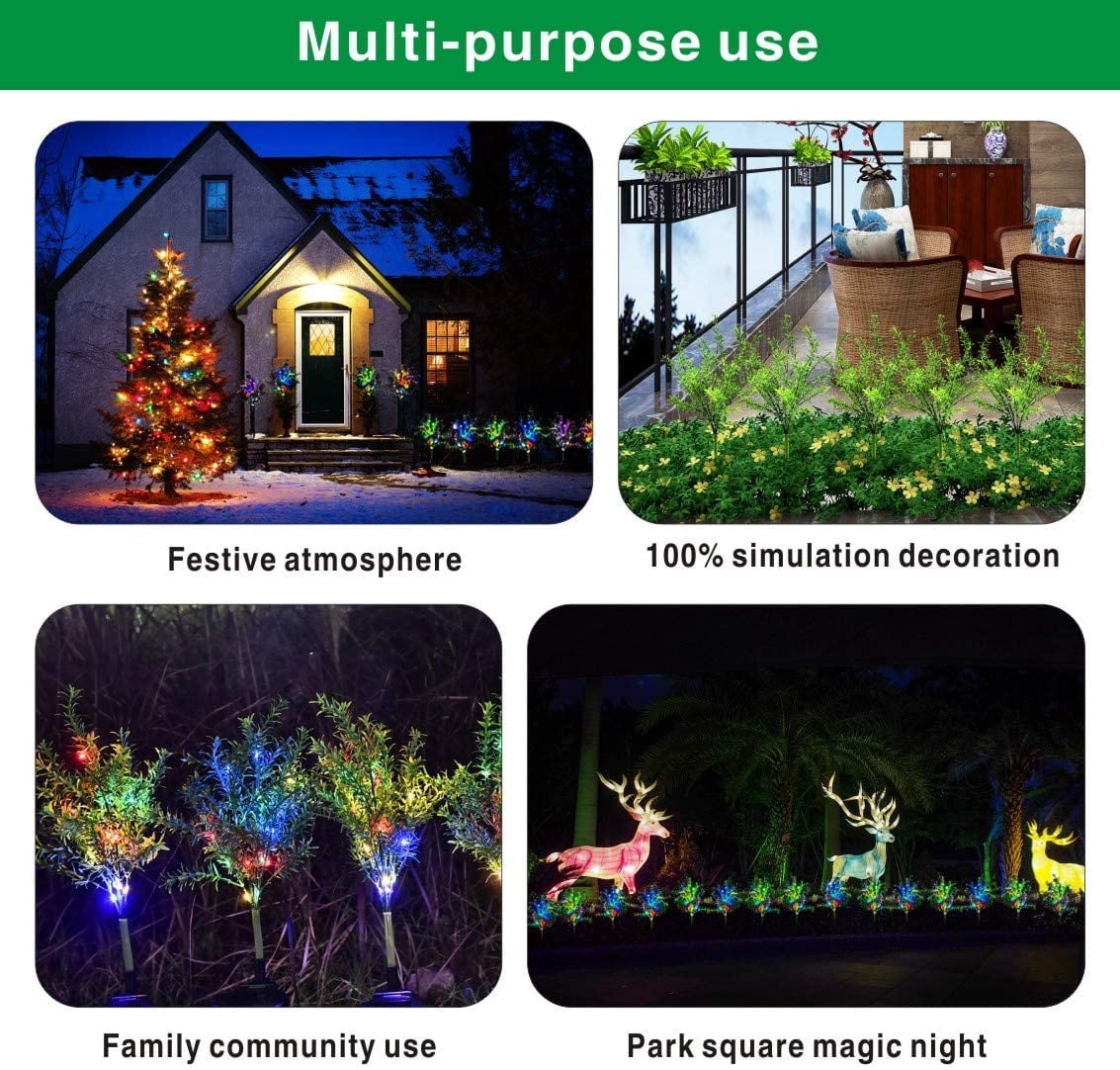 QiShi Solar Garden Lights Tree Outdoor Multi-Color Changing LED Stake Lights Flower for Garden, Patio, Yard and Decoration Solar Flickering Tree Lights (Tree,2 Pack)