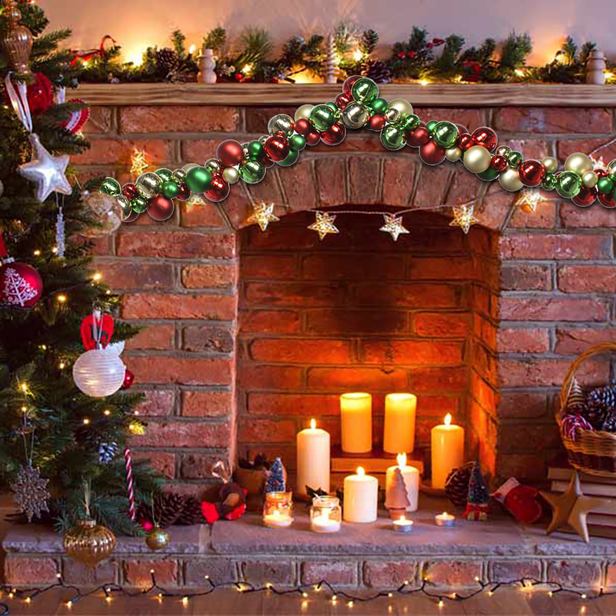 6 Ft Christmas Ball Garland Ornaments Shatterproof Xmas Hanging Balls Holiday Party Wedding Christmas Tree Decor Red