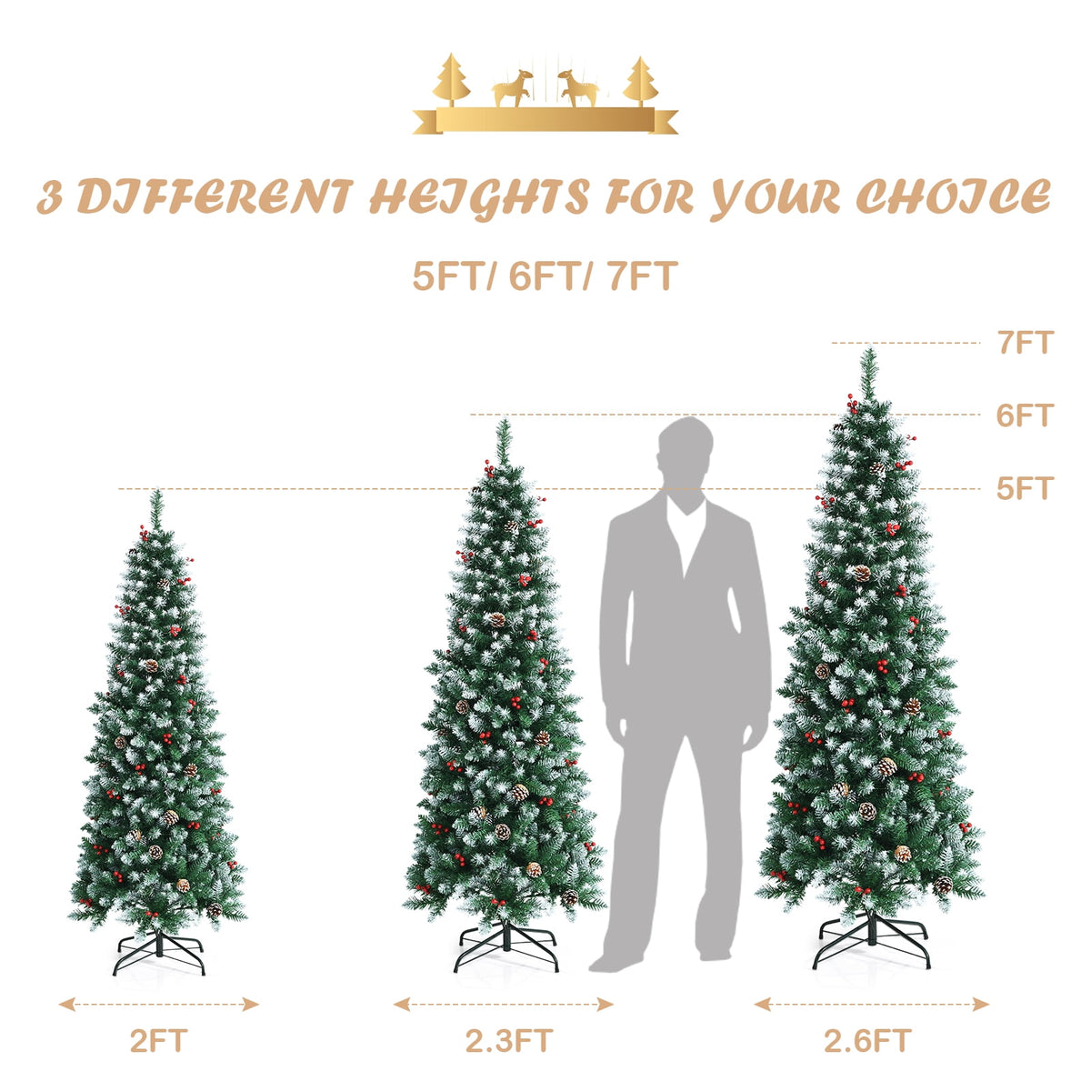 Topbuy 7ft Pre-lit Artificial Christmas Tree Slim Artificial Xmas Tree w/ 350 Replaceable LED Lights & 818 Branch Tips