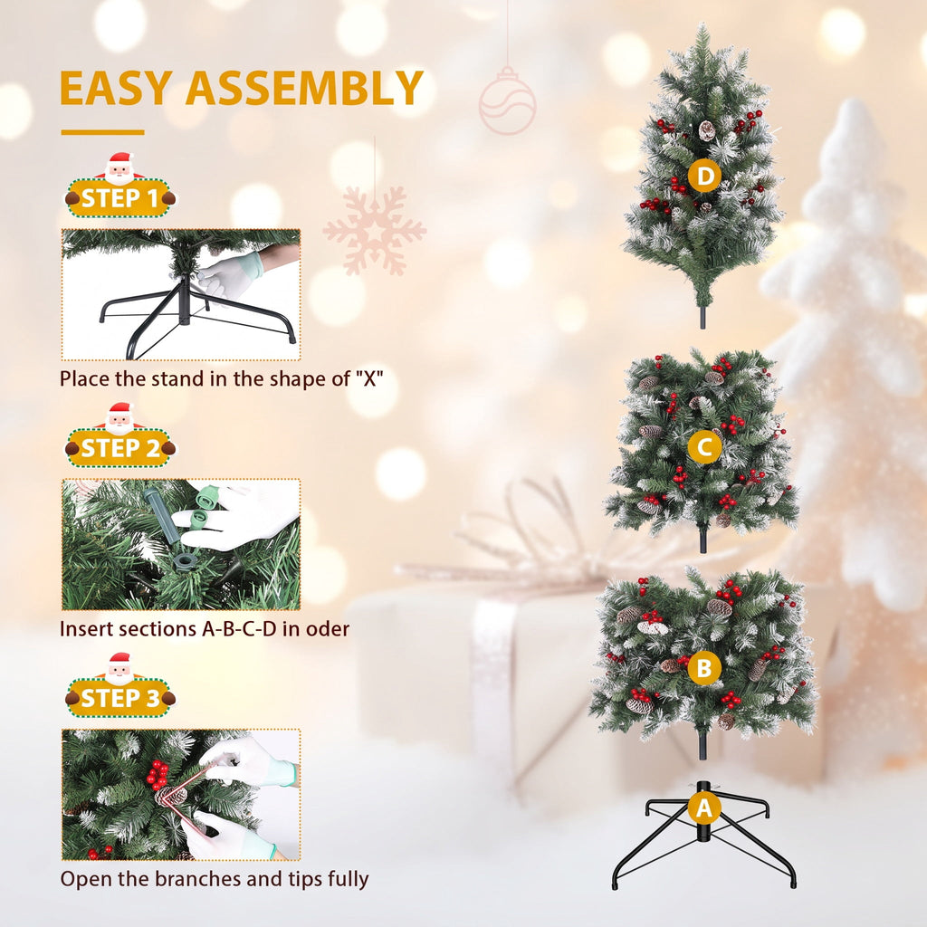 Legooin 6FT Pre-lit Christmas Tree Flocked Artificial Xmas Tree with 800 Branch Tips, 300 LED Lights, 51 Pinecones, for Christmas Holiday Decor, Green