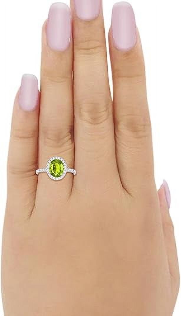 Gems Jewels 2.00 Ct Oval Cut Green Peridot Engagement Wedding ChristmasThanksgiving Halo Ring 14K White Gold Plated 925 Sterling Silver For Women's -4