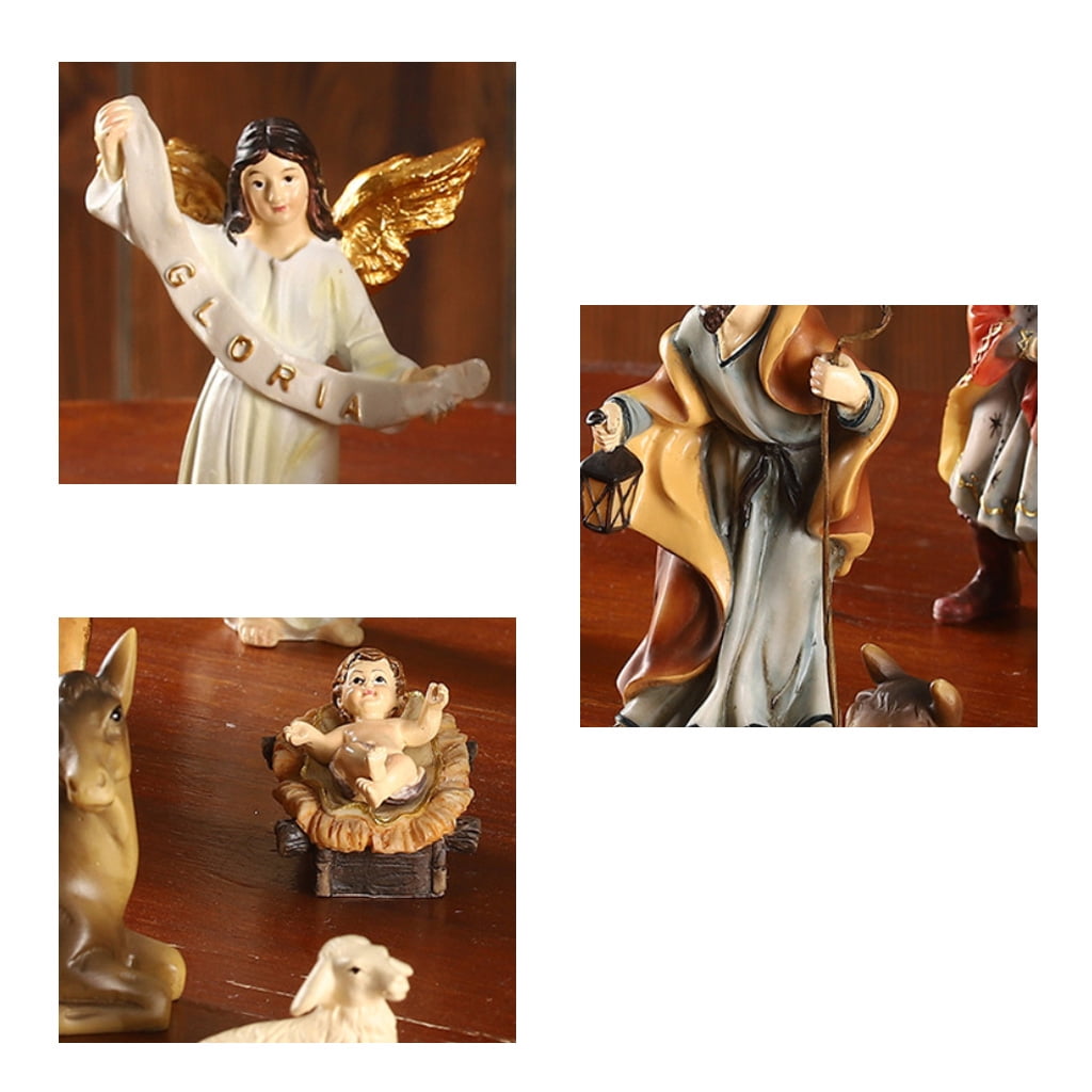 PatungKu Holy Family Christmas Resin Nativity Figurine Christ Birth of Jesus Statue Manger Church Resin Religious Gift Home Decor