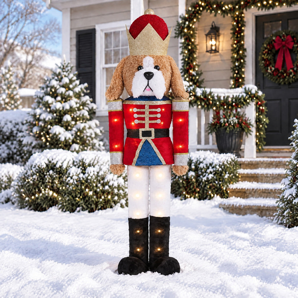 Indoor/Outdoor Light-Up Pop-Up Plush Dog Nutcracker Christmas Decoration with 11 LED Lights, Warm White, 70", by Holiday Time