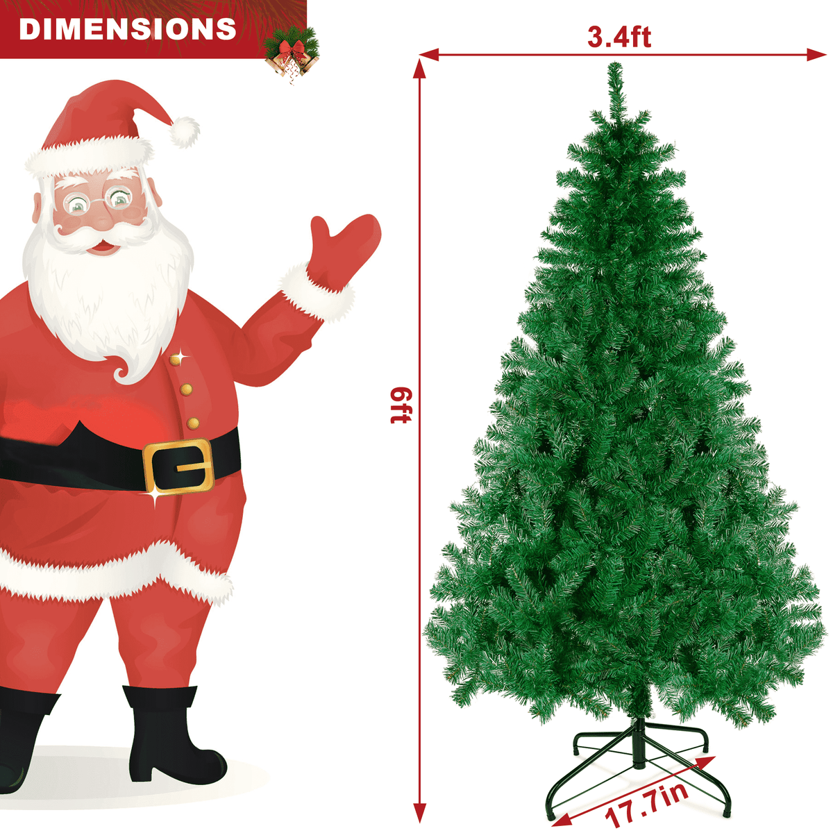 GIKPAL 6FT Artificial Christmas Tree W/ 800 Tips, Holiday Xmas Tree for Indoor Outdoor Decor, Fir Christmas Tree with Metal Base - Green