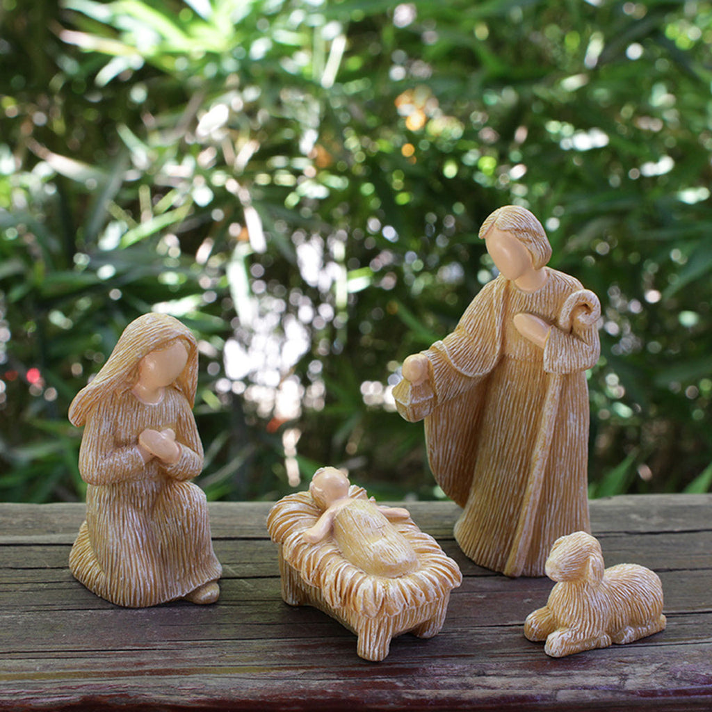 Wooden Nativity Puzzle Set, Religious Manger Scene with Home Decoration Resin Ornaments, Christmas Nativity Decor for Tabletop or Shelf, Educational Kids Toy