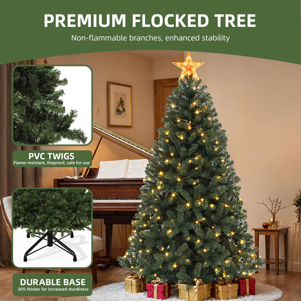 Uforic 6ft Pre-Lit Artificial Christmas Tree with 1000 Branch Tips&250 Warm Lights, Remote Control, Green