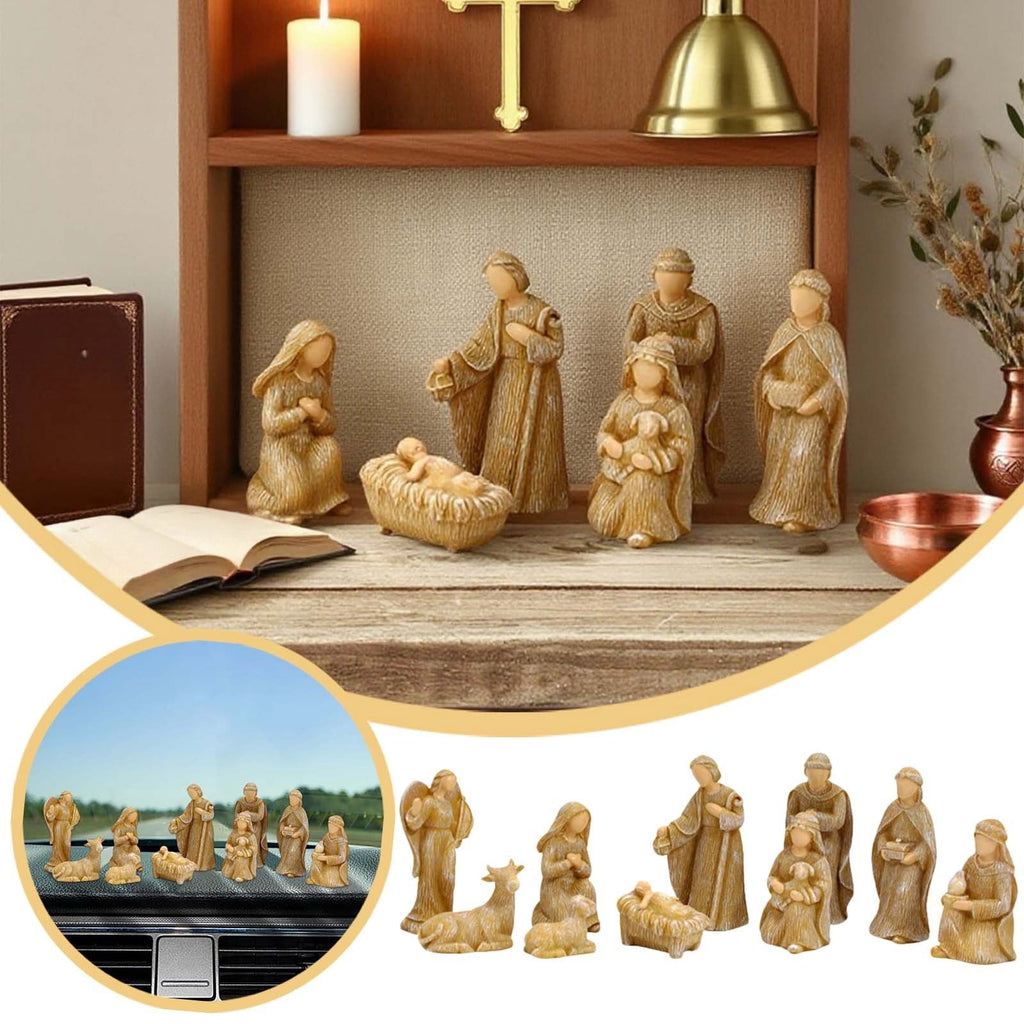 9 Piece Nativity Scene Figurines Set Mini Christmas Nativity Resin Ornaments Religious Decor for Home Desk Table Xmas Decorations