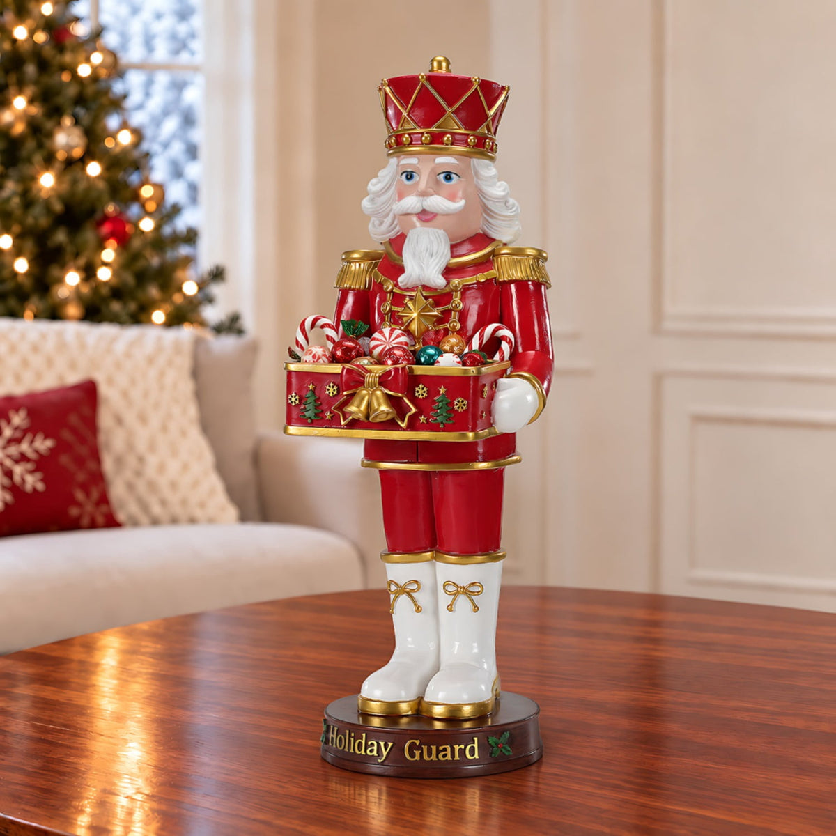 Jivora 24.41" Christmas Nutcracker Soldier Statue with Storage Tray, Holiday Tabletop Decor