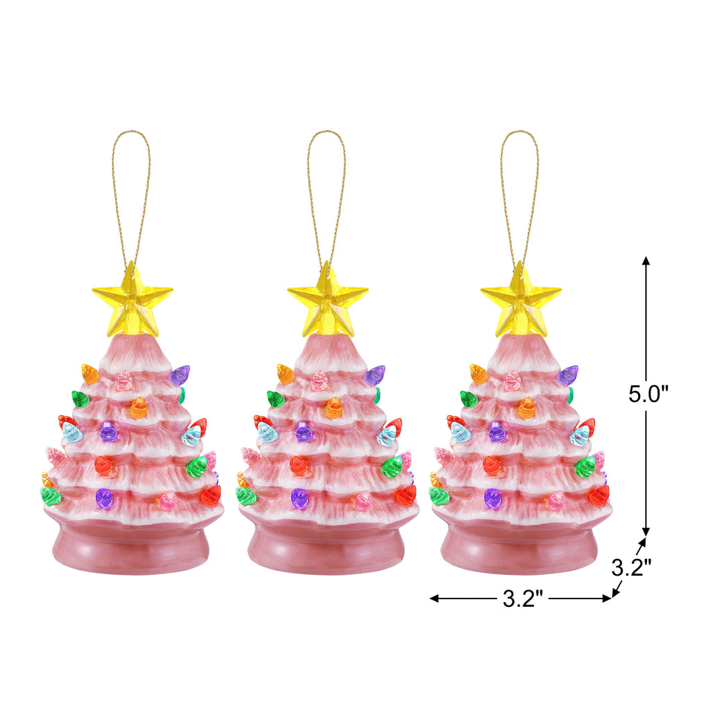 Mr. Christmas 5.25-Inch Nostalgic Tabletop Christmas Trees, Set of 3, White, LED Lights