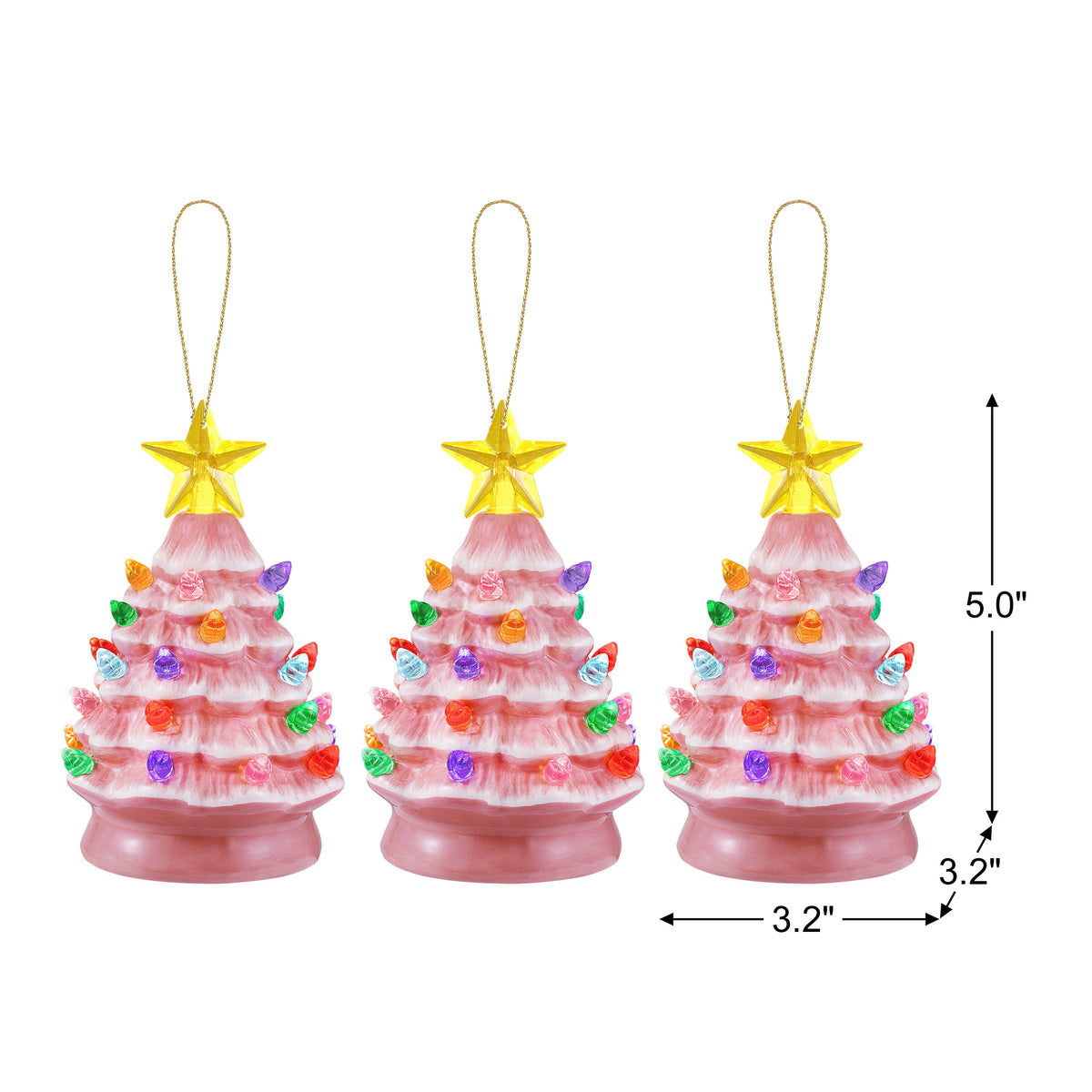 Mr. Christmas 5.25-Inch Nostalgic Tabletop Christmas Trees, Set of 3, White, LED Lights