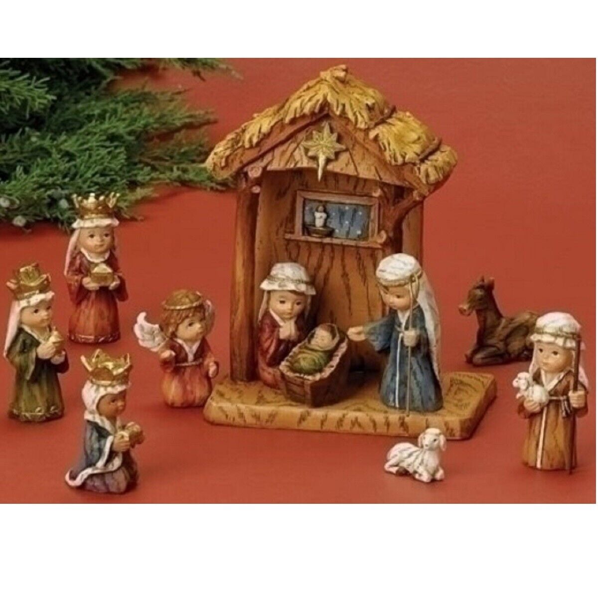 WoodWorks 11-Piece Nativity Set Featuring Children as The Holy Family an Angel, a Shepherd with Sheep and 3 Kings, 8-Inch (36144)