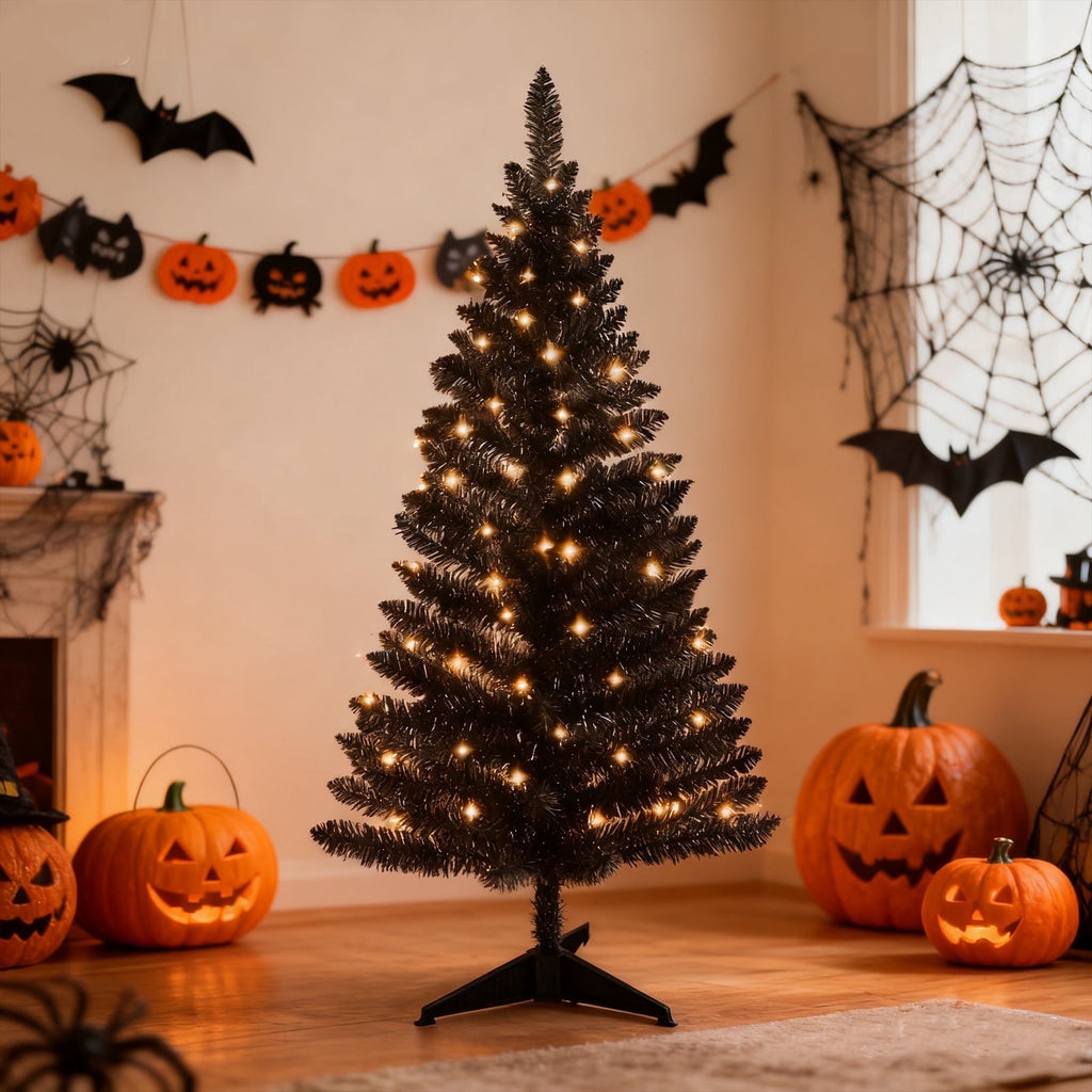 Bringstar 4FT Silver Artificial Christmas Tree with 50 String Lights, Mini Tinsel Tree, Not Pre-Lit, for Halloween & Holiday Home & Office Décor