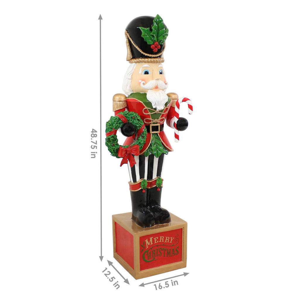 Sunnydaze Green Resin Karl the Christmas Nutcracker Statue, 48"