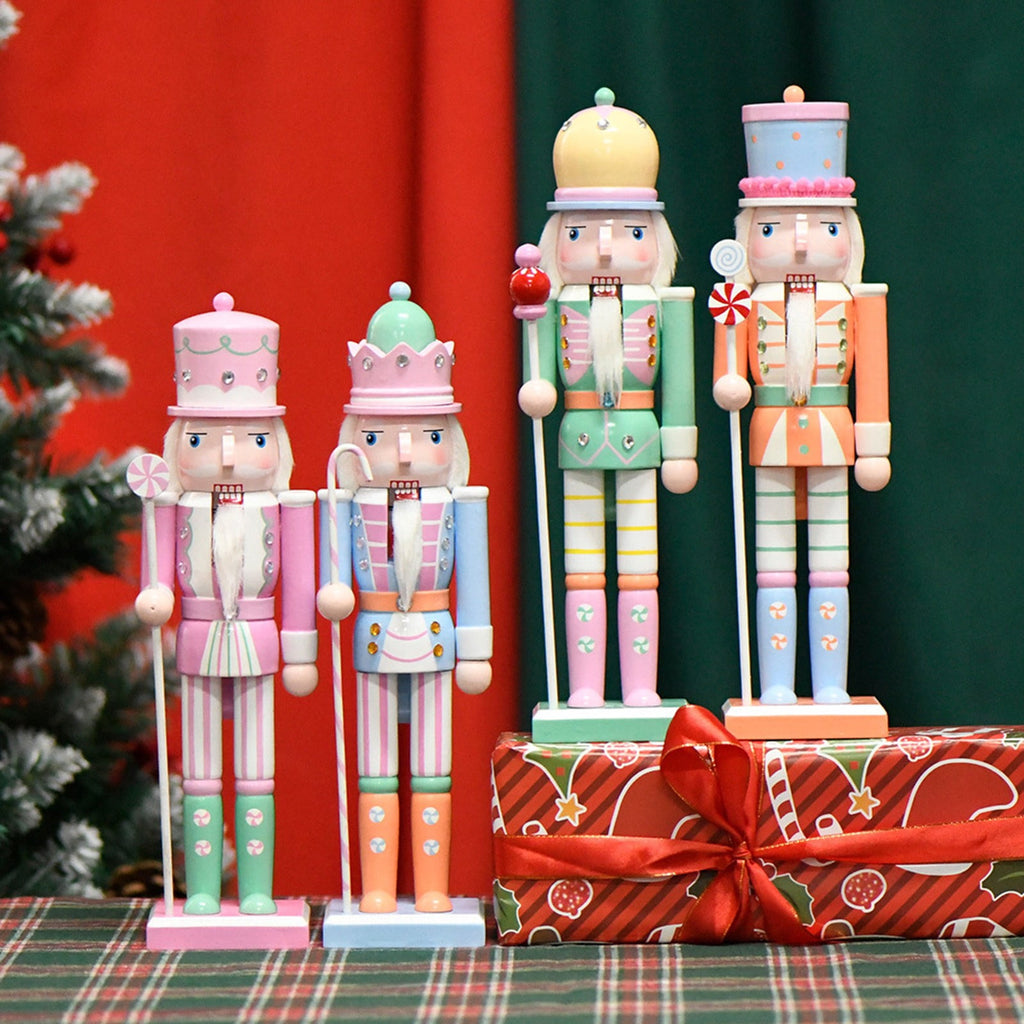 Wooden Nutcracker Soldier Figurine 4-Piece Set, Christmas Tabletop Decor for Mantel Shelf Window Holiday Home Decoration 14.96"
