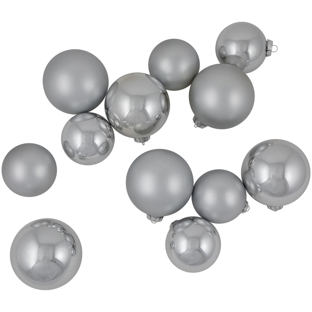 Northlight 2-Finish Christmas Glass Ball Ornaments - 4" & 3.25"- Silver - 72ct