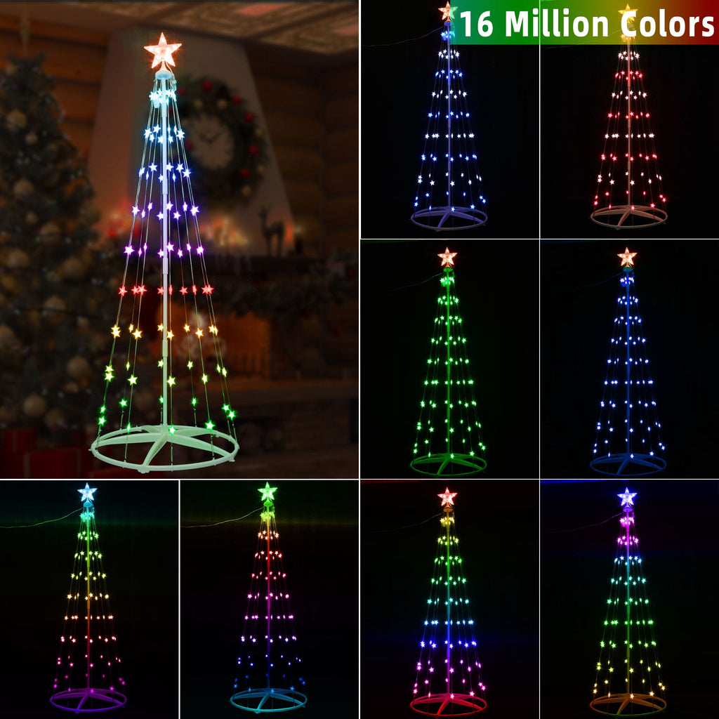 8FT 236 LED Christmas Cone Tree Smart Light with 58 Modes DIY Timer Remote Dimmable Artificial Christmas Tree for Porch Yard Patio Indoor Outdoor Xmas Holiday Decor