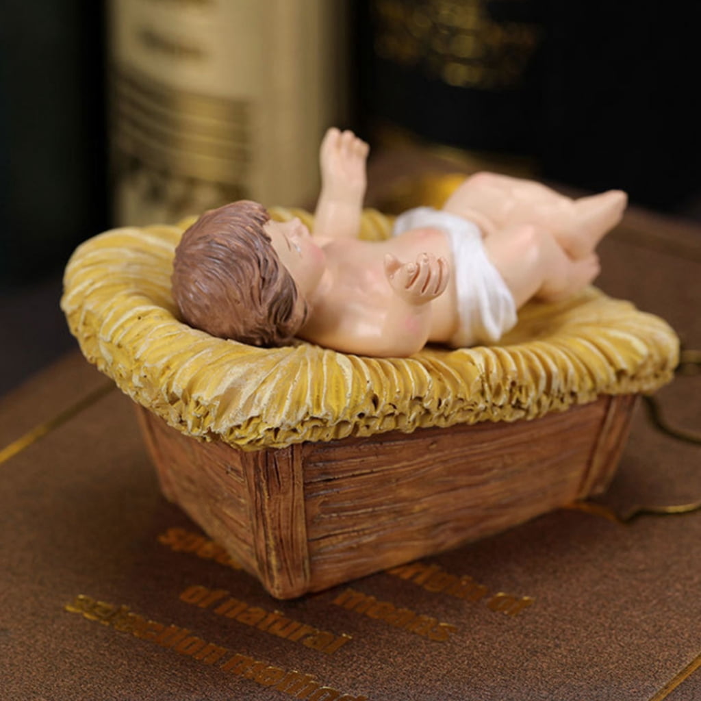 Resin Baby Jesuses Christ in Manger Figurines Small Nativity Statue Ornament