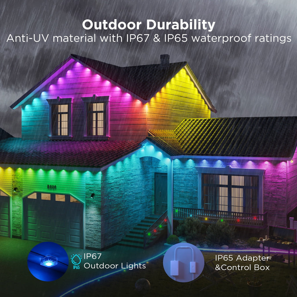Govee Permanent Outdoor Light 2 (Elite), RGBICW 16 Million Colors Outside Lights with 100 preset modes,IP67 Waterproof,Holiday Decorations For Christmas,Google,Alexa Support,50ft,White