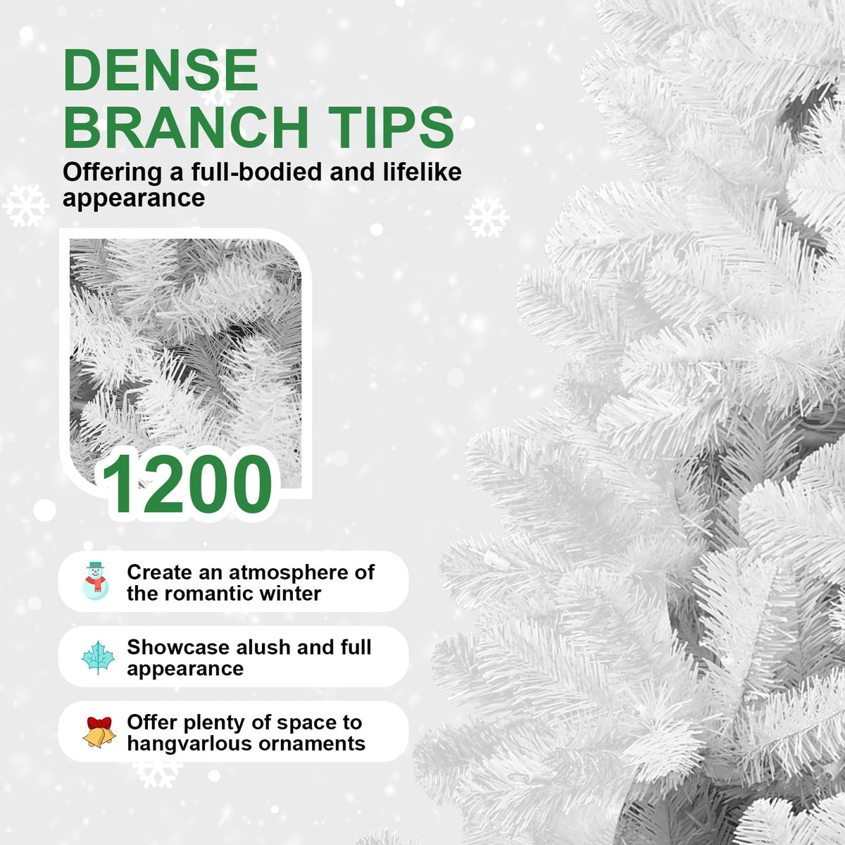 6 Ft White Christmas Tree with Memory Wire, 760 Tips Hinged Artificial PVC Tree, Easy Assembly Holiday Xmas Tree for Indoor Decor (Ornaments Not Included)