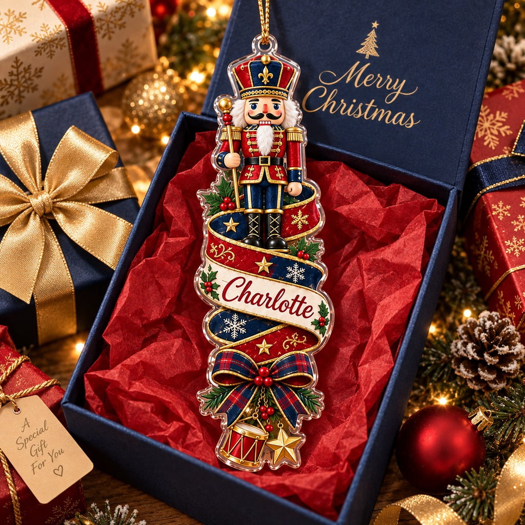 Personalized Christmas Ornament Nutcracker Royal Ribbon Gift