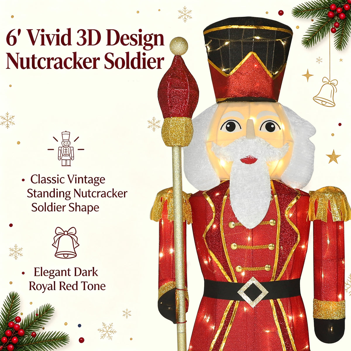 VEIKOUS 5ft Christmas Nutcracker Soldier Decoration, Xmas Indoor&Outdoor Decoration W/Candy Cane for Holiday Party