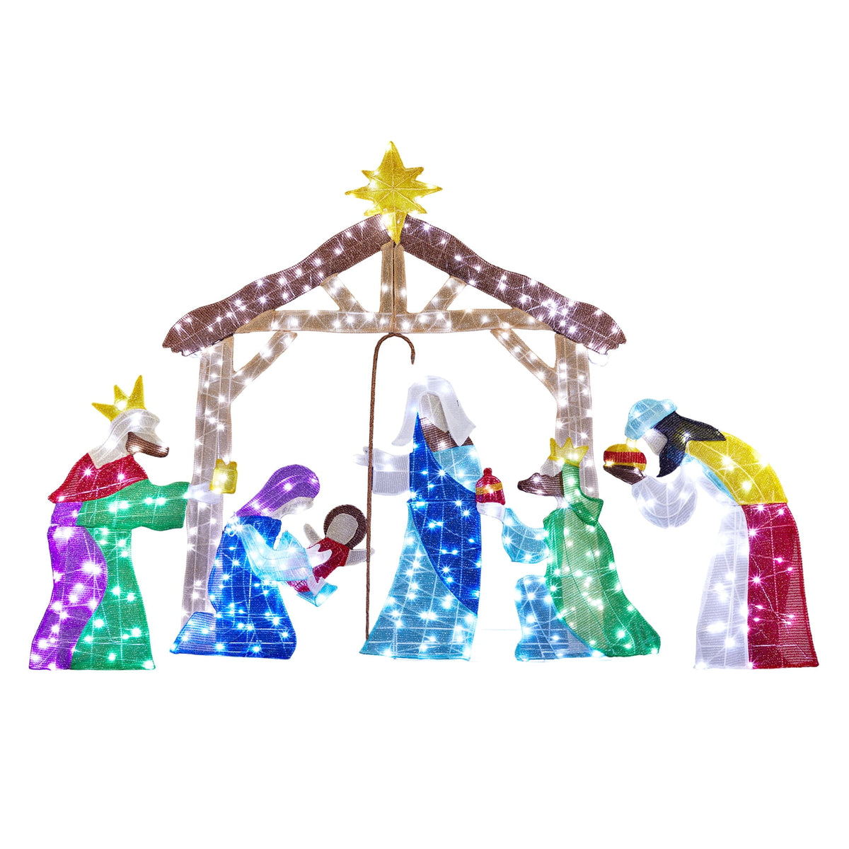 Ktaxon 5ft Christmas Lighted Nativity Scene Holy Family Christmas Outdoor Decor,with 400LED Lights