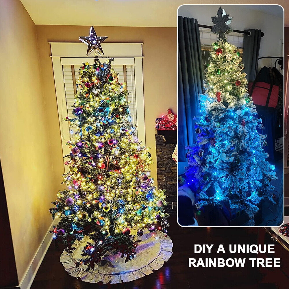 IC ICLOVER Christmas Tree String Lights Decorations with Ring Smart APP, 400 LED Waterfall Lights IP65 Waterproof Multi-Modes with Remote Color Changing Lights for Wedding Yard Party Home Holiday