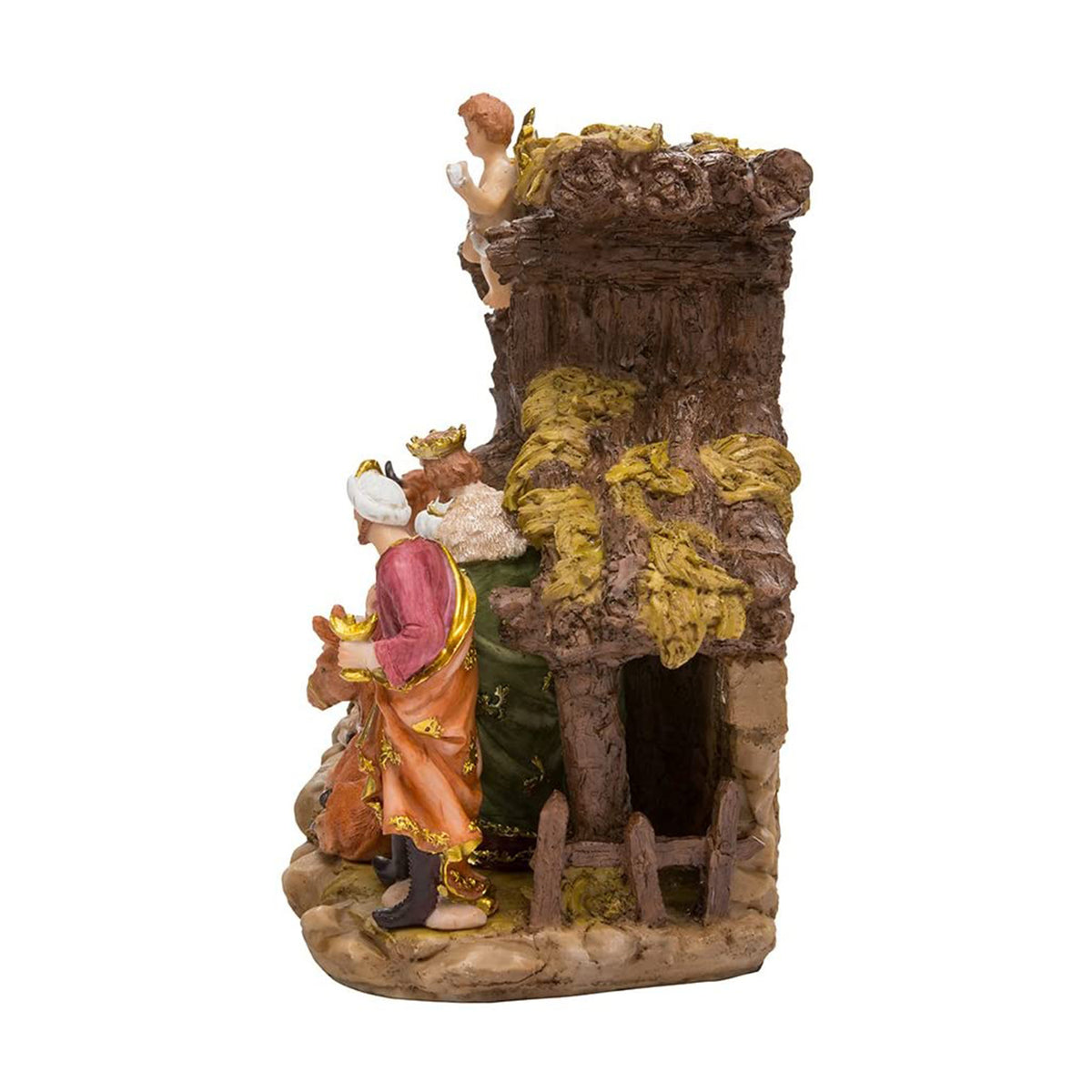 Kurt S. Adler Resin Stable- Kurt Adler Nativity Set with Figures, Brown, 10.38in, 11-Piece