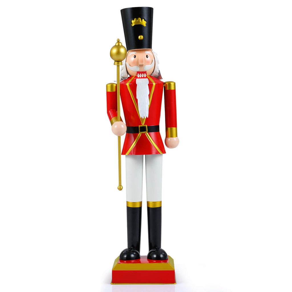 Costway 32.5” Christmas Nutcracker with High Hat & Beautiful Scepter, Uniform & Boots Black+Red