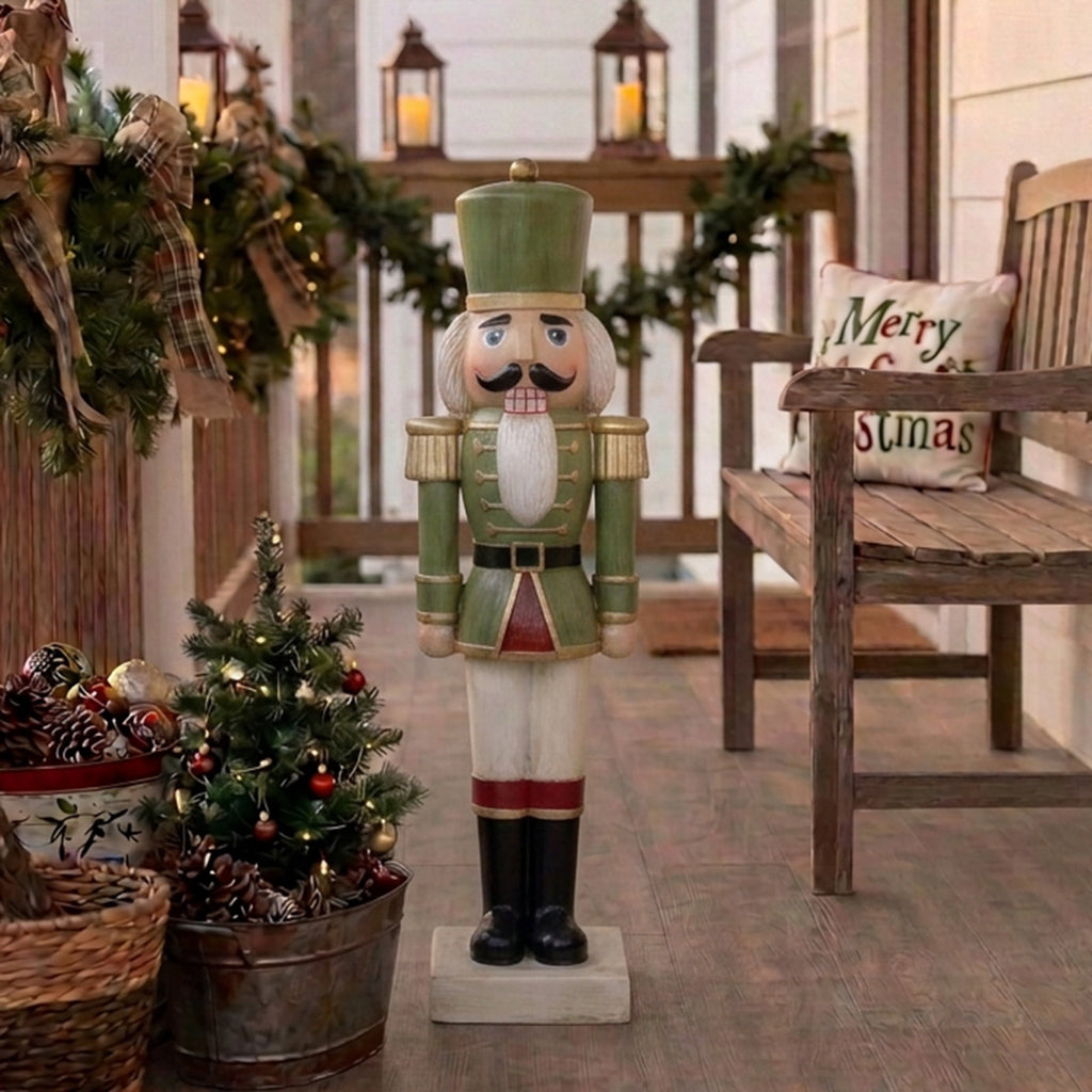 Sunnydaze Green Polyresin Ivan the Rustic Nutcracker Christmas Statue, 33" (2-Pack)