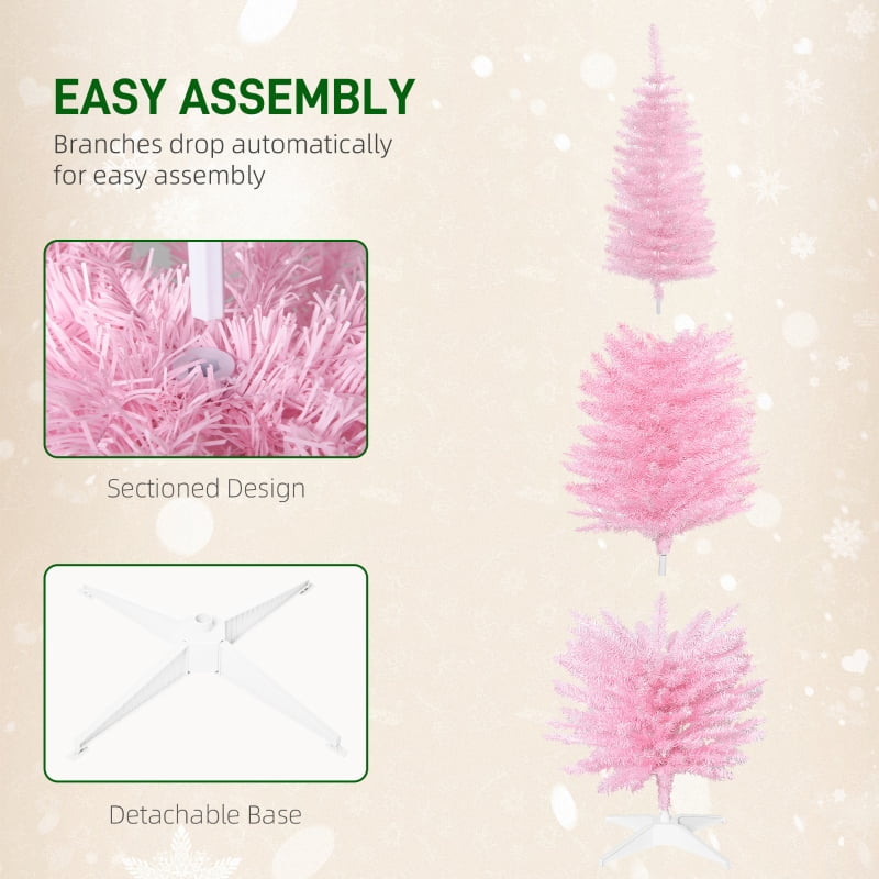 Alvantor Slim Pencil Christmas Tree with 390 Tips, Unlit Artificial Xmas Tree with Plastic Stand 6' Pink