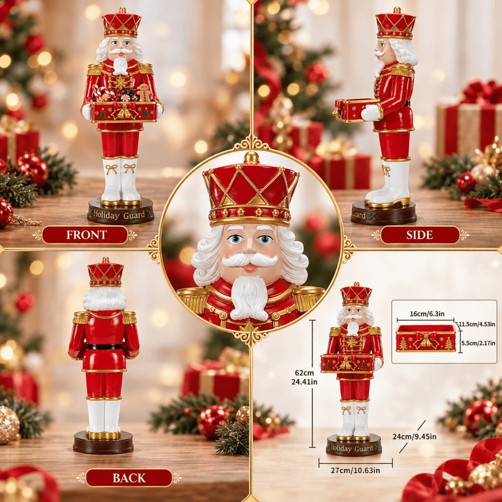 Rayocon Christmas Nutcracker Decor, 24.4 Inch Resin Soldier Statue with Display Tray, Red & Gold