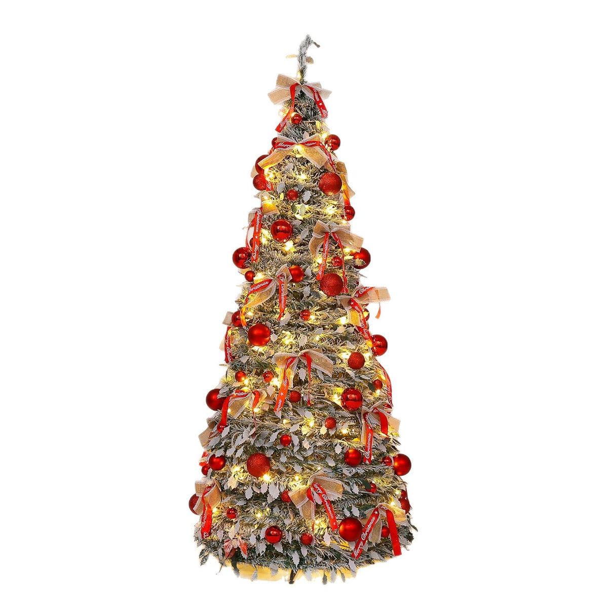 6 Ft Pre Lit Pop Up Christmas Tree with 200 Lights, Pre Decorated Artificial Green Xmas Tree with Ornaments, Easy Setup & Foldable for Storage