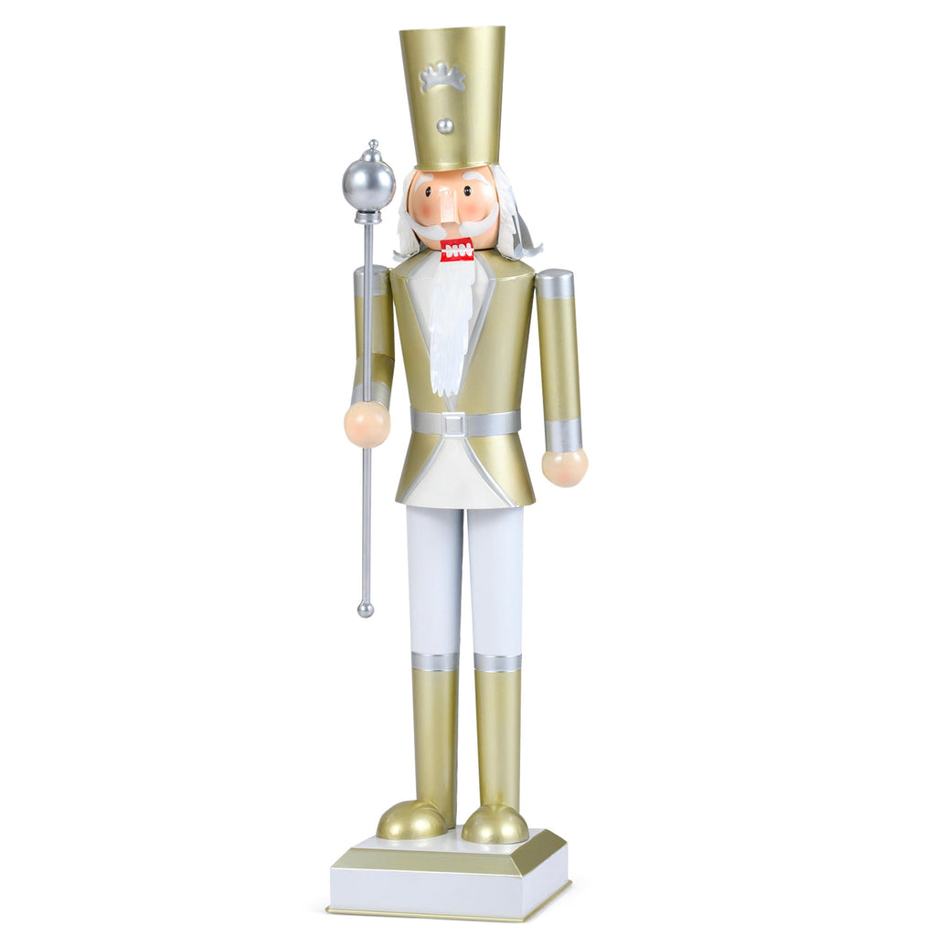 32.5 Inch Christmas Nutcracker Figure With High Hat and Scepter, White and Golden Holiday Home Decor