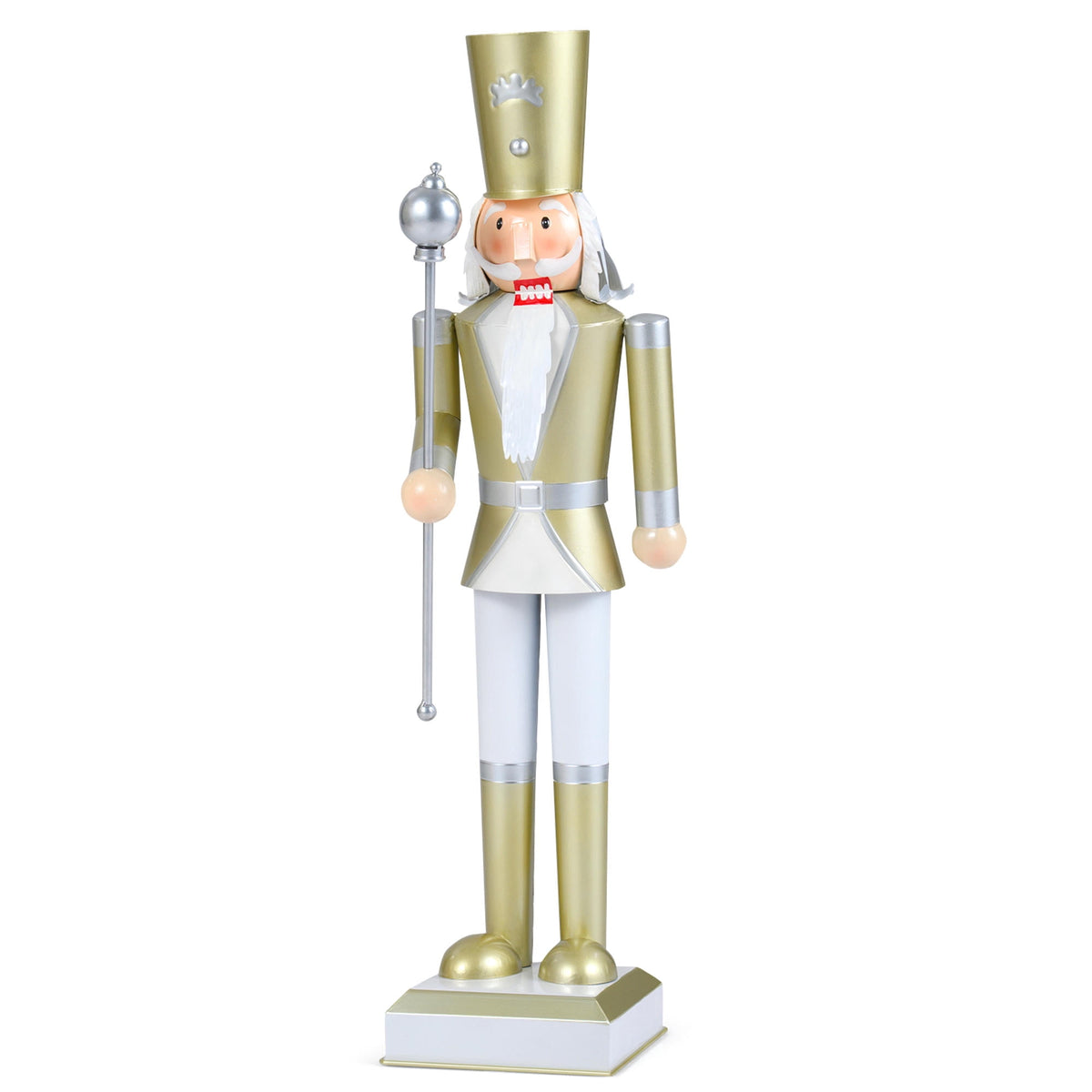 32.5 Inch Christmas Nutcracker Figure With High Hat and Scepter, White and Golden Holiday Home Decor