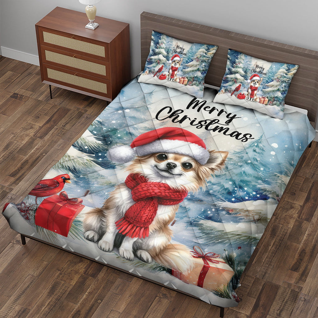 Merry Christmas French Bulldog Enjoys Woofmas Winter Xmas Holiday Quilt Bedding Set Dog Lover Gifts 1 Blanket Bed Cover 2 Pillowcases - 02022