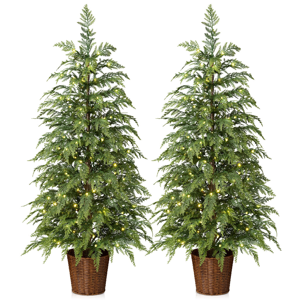 DR.Planzen 24" Pre-Lit Green Cypress Artificial Christmas Tree with 30 Warm White LED Lights, Mini Tabletop Xmas Tree in Woven Basket Base, Indoor Holiday Decoration