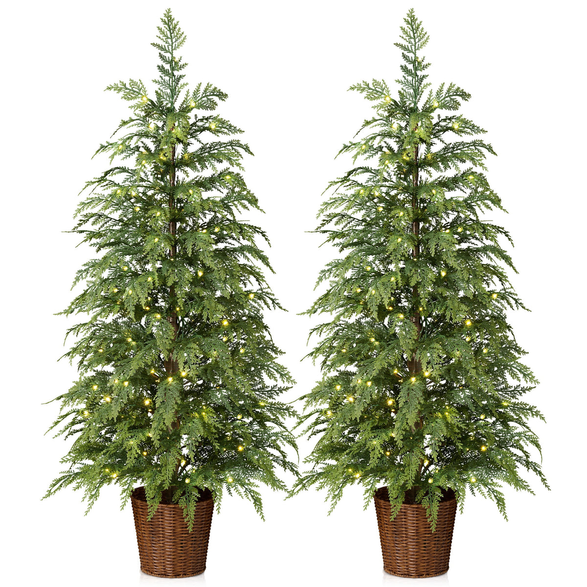 DR.Planzen 24" Pre-Lit Green Cypress Artificial Christmas Tree with 30 Warm White LED Lights, Mini Tabletop Xmas Tree in Woven Basket Base, Indoor Holiday Decoration