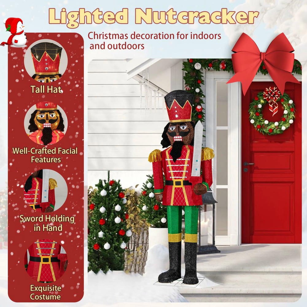 Resenkos 5-Ft Lighted Christmas Nutcracker with Glitter Sword for Outdoor - Multi-Color