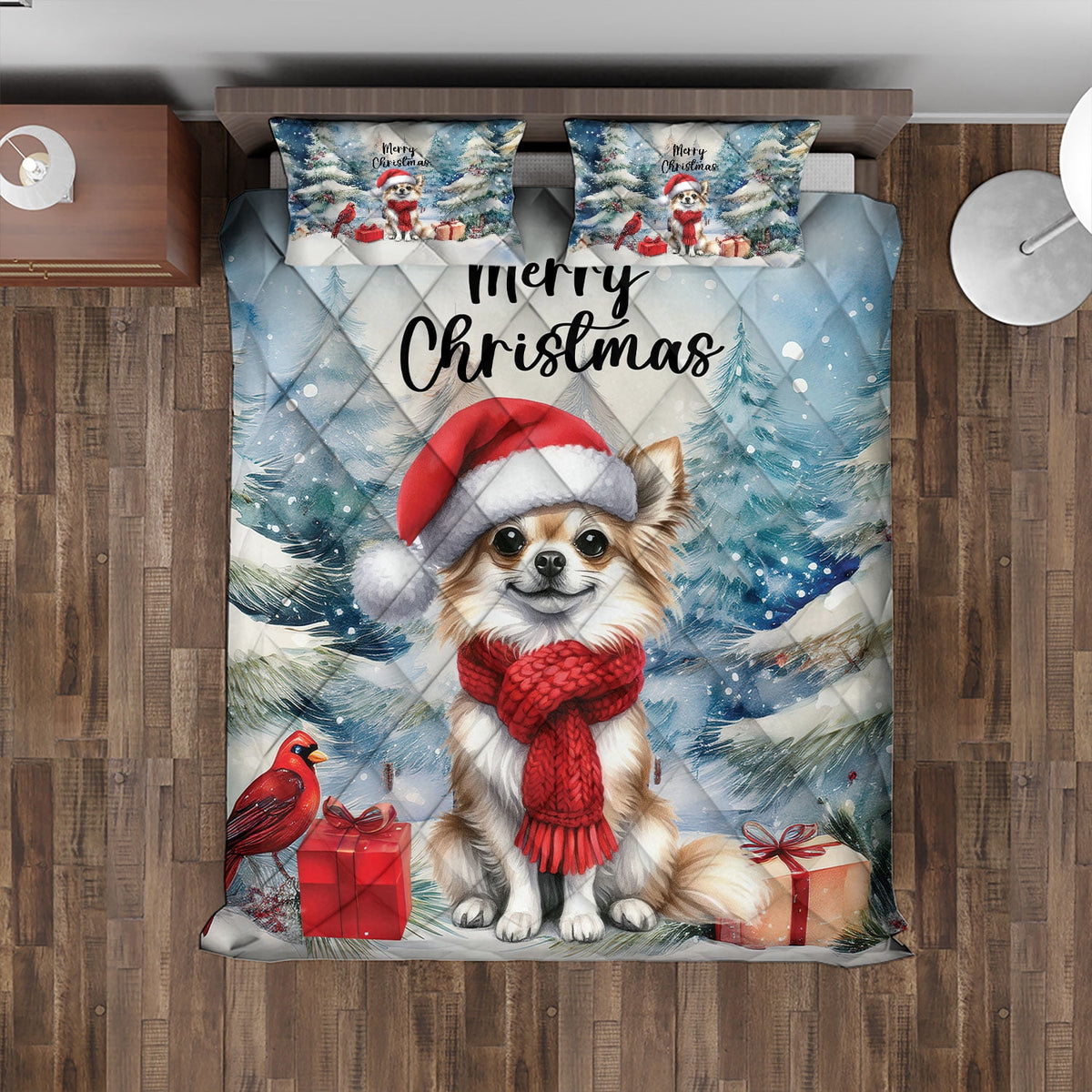 Merry Christmas French Bulldog Enjoys Woofmas Winter Xmas Holiday Quilt Bedding Set Dog Lover Gifts 1 Blanket Bed Cover 2 Pillowcases - 02022