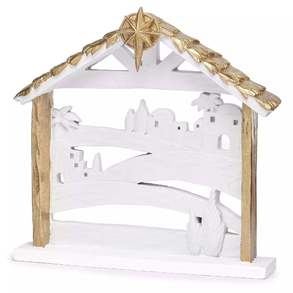 Roman Nativity Scene, Set of 7, White with Gold Pattern, 11-inch Height, Resin