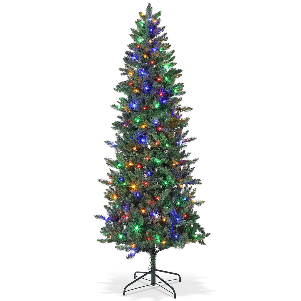 6ft/7.5ft/9ft Pencil Christmas Tree with LED Lights & Metal Stand, Pre-Lit Slim Artificial Holiday Trees,Christmas Decorations for Office,Home,Holiday