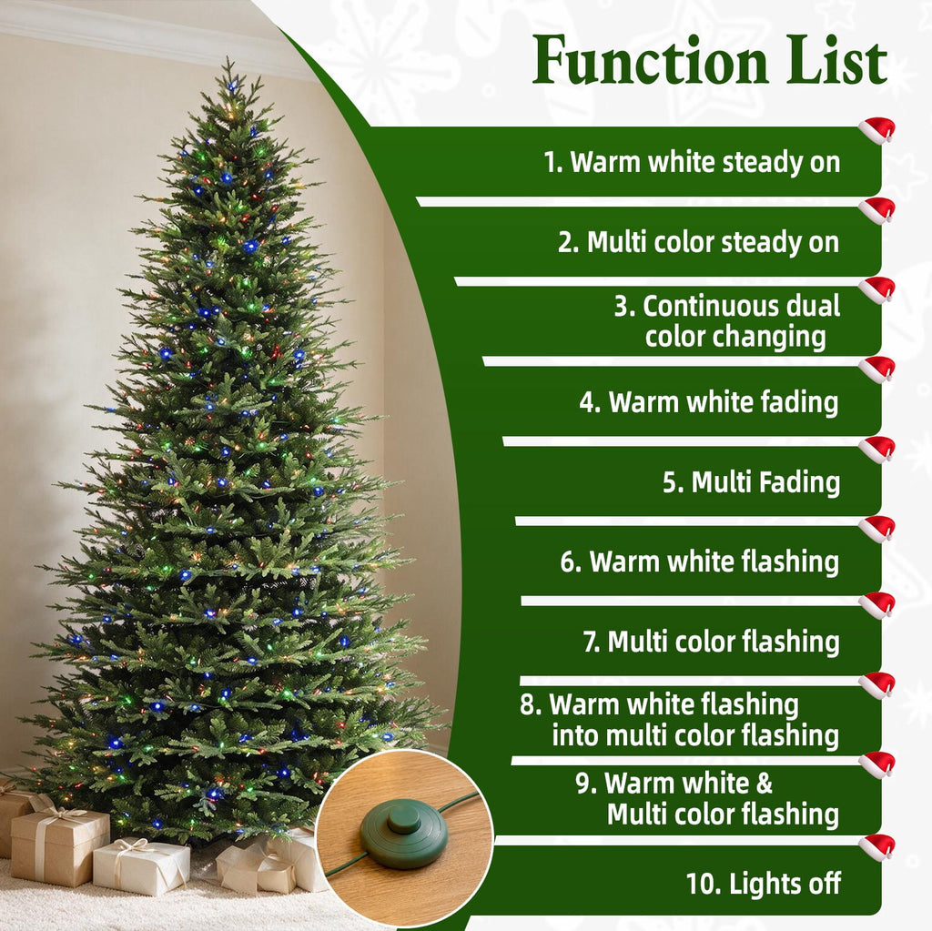 VIVATREES 12FT Pre-Lit Artificial Christmas Tree, 8165 Branch Tips 850 LED Lights, 10 Lighting Modes, PE+PVC Foliage, Foot Pedal Control Xmas Tree for Home, Office Decor