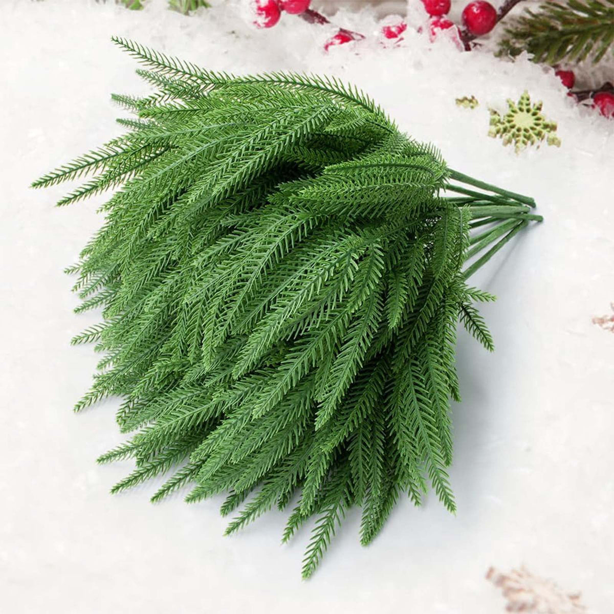 USPEED 18 Inch Real Touch Artificial Norfolk Pine Branches, Faux Cedar Pine Stem Fake Greenery Pine Picks for Vase DIY Garland Wreath Home Decoration - 6Pcs