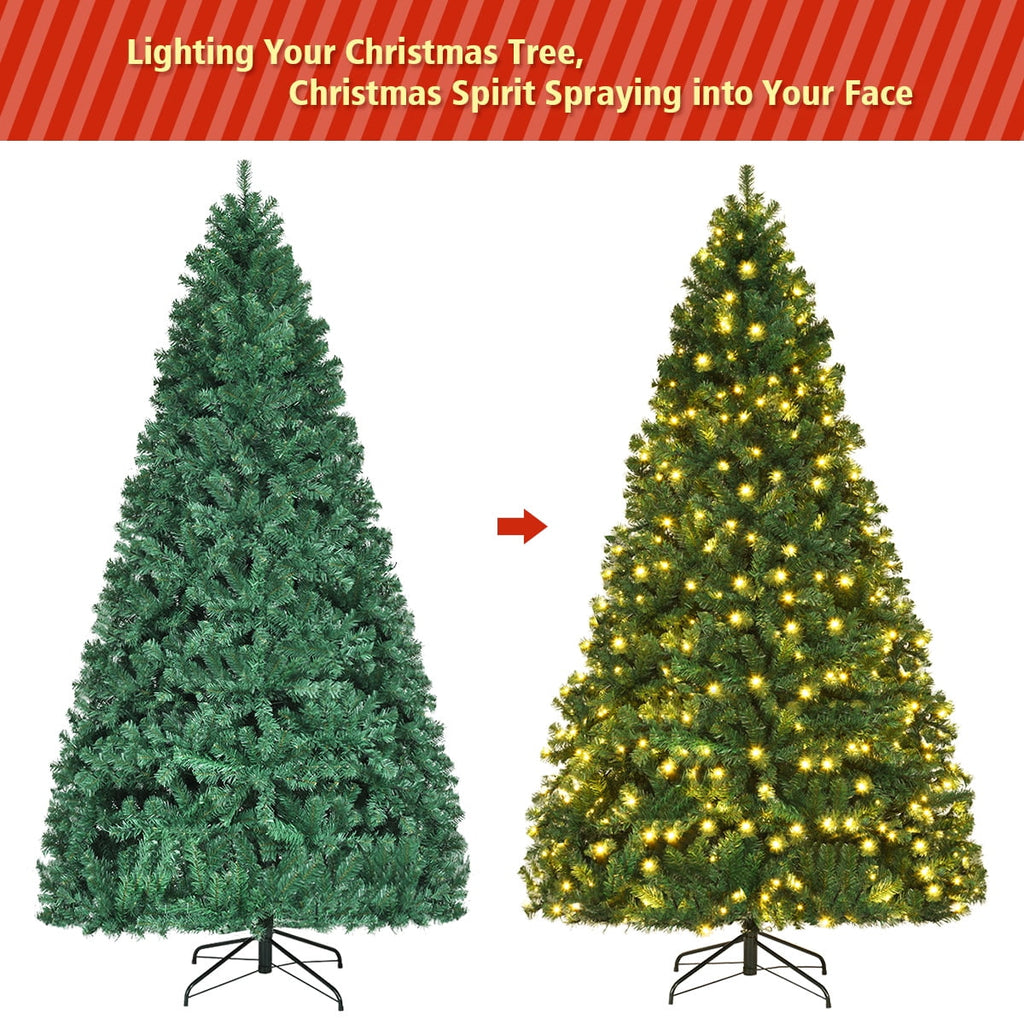 Costway 7Ft Pre-Lit PVC Hinged Christmas Tree 300 LED Lights Green