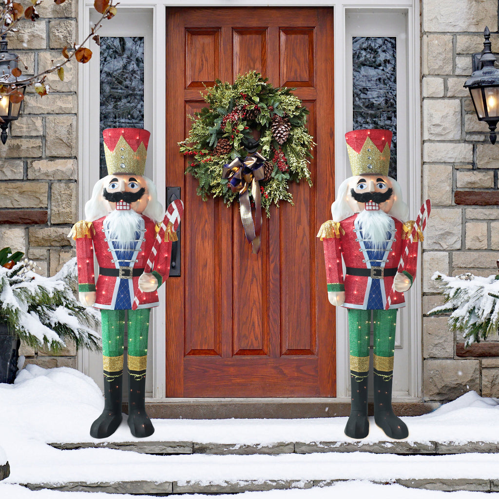 VEIKOUS 5ft Christmas 3D Nutcracker Soldier Decoration, Indoor & Outdoor Decoration W/ Ground Stakes and Candy Cane for Holiday