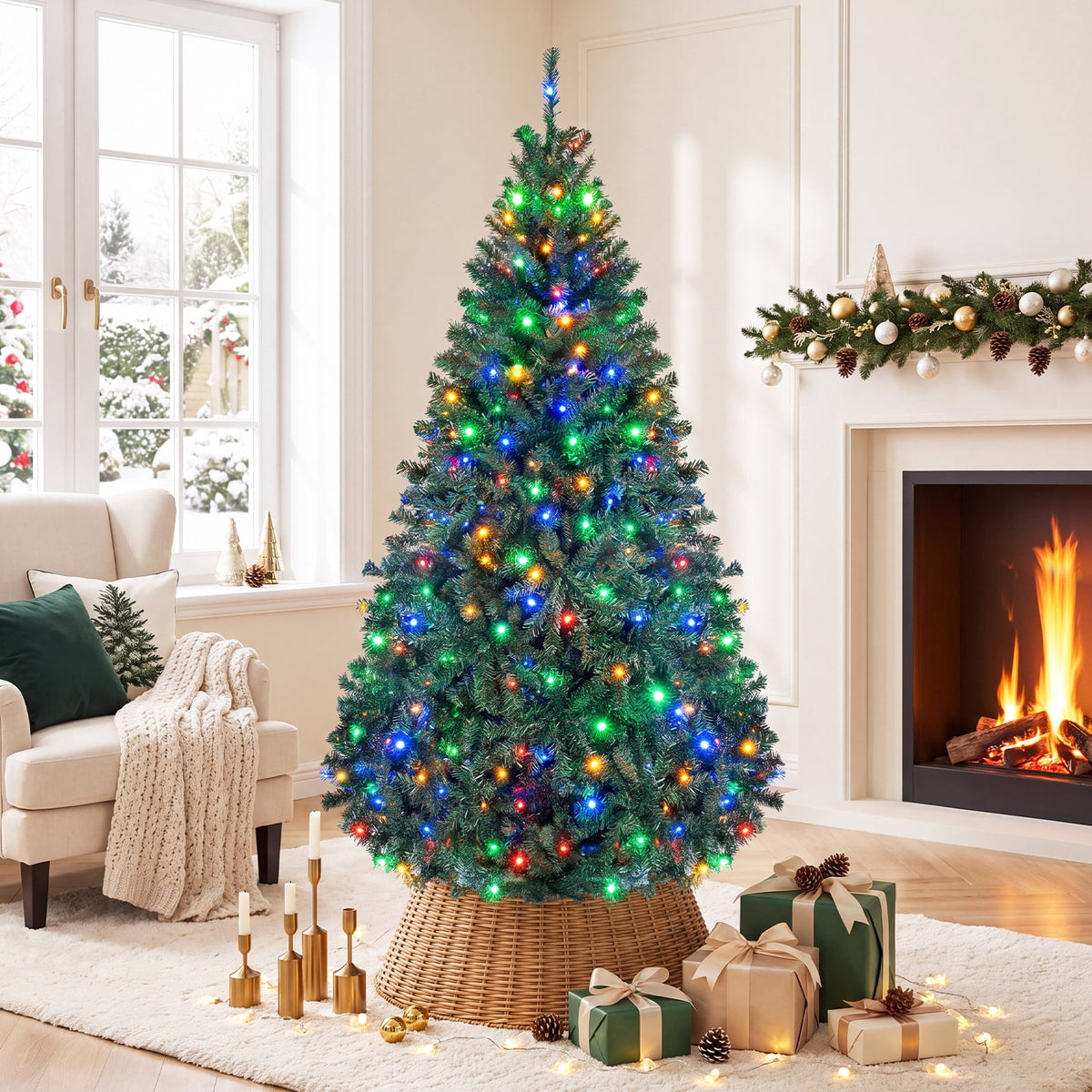 Costway 8Ft Pre-Lit Artificial Christmas Tree Hinged 750 LED Lights